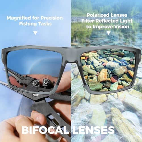 KastKing Waccamaw Polarized Bifocal Sunglasses, x1.5 x2.0 x2.5 Magnifications, Wrap Around Sport Reader Sunglasses for Men