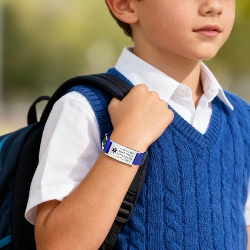 Gamtic Personalized Medical Alert Bracelet for Kids Customized Children Silicone Stainless Steel Bracelets Waterproof Engraved Bracelet Cute Safety ID Wristband for Toddler,Child,Daughter,Son
