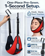 Upgraded Over-The-Door Cervical Neck Traction Device – Portable Adjustable Neck Stretcher for Neck Pain Relief, Spine Alignment & Posture Correction, Home Physical Therapy Kit, 330 lbs Support (Red)