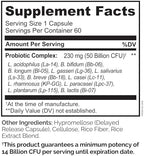 NATURELO Probiotics for Digestive Health, 50 Billion CFU, 60 Vegetarian Capsules, 11 Strains, Daily Use Supplement, Delayed Release, No-Fridge, Boosts Immune System, Probiotics for Women & Men