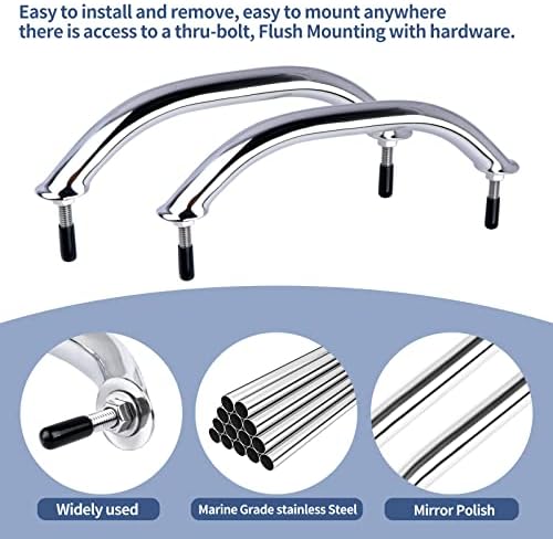 2PCS Boat Marine Grab Handle Polished Stainless Heavy Duty Round Tube Handrail with Flange & Stud - 8-1/4" Long
