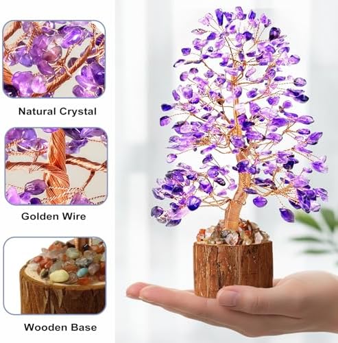 Amethyst Crystal Healing Chakra Tree of Life, Sister Women Mom Birthday Gifts Positive Energy & Good Luck, Bonsai Gem Stone Feng Shui Money Tree House Home Office Room Desk Spiritual Decor