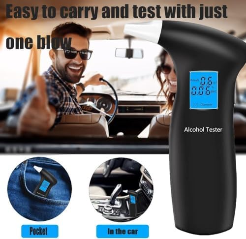 Breathalyzer Alcohol Tester for Personal Use, Portable Breath Alcohol Tester with LCD Display, 12 Replaceable Mouthpieces, Compact Alcohol Tester for Home, Party & Travel