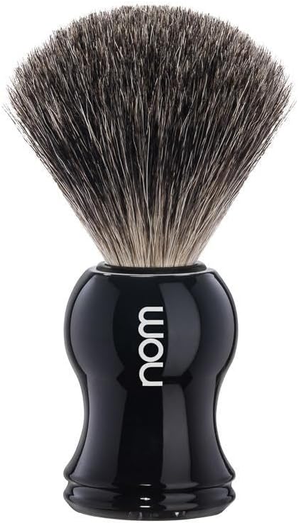 MHLE NOM Gustav Shaving Brush | Pure Badger Shave Brush for Shaving Soaps and Creams | Exfoliating Shaving Brush | Black Handle