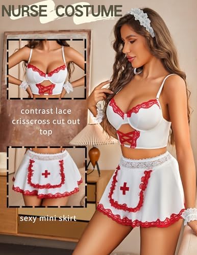 Avidlove Sexy Lingerie for Women Cosplay Lingerie Set Contrast Lace Costume Set(5pack)