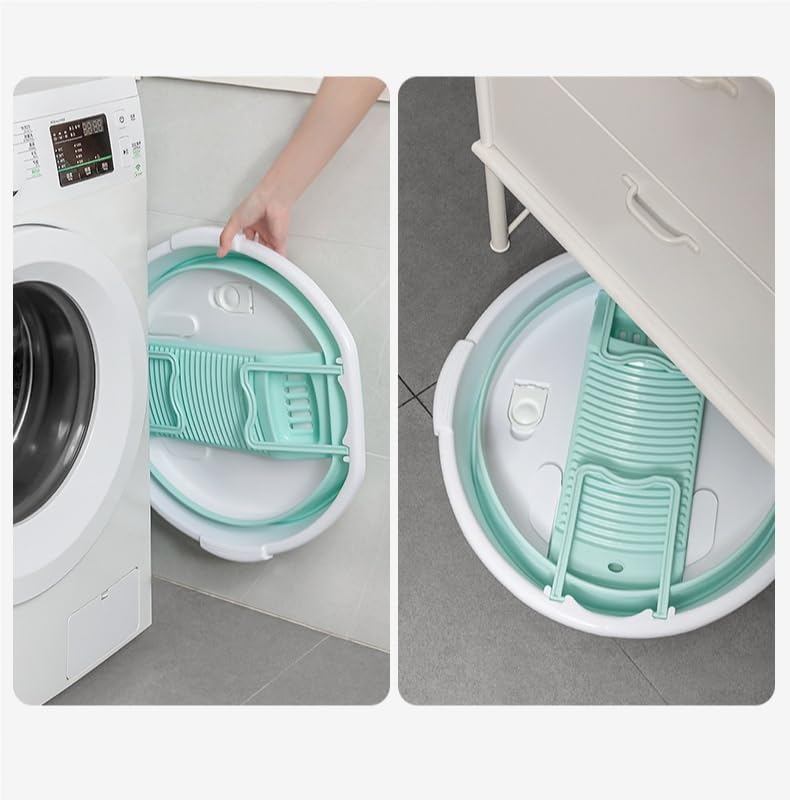 Large Washboard Basin for Hand Washing Clothes,Collapsible Basin for Hand Washing Clothes,Portable Laundry Basin,Wash tub Laundry with Scrubber (Light Green)