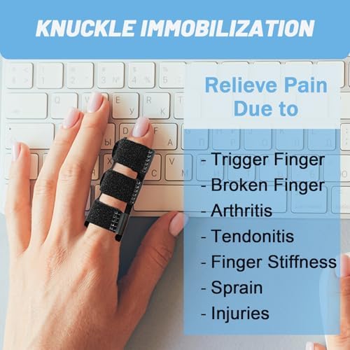 Finger Brace 4PCS Universal Trigger Finger Splint for Knuckle Immobilization,Arthritis Relief,Injury,Sprain,Broken Fingers,Fit Index,Middle,Ring Finger,Black
