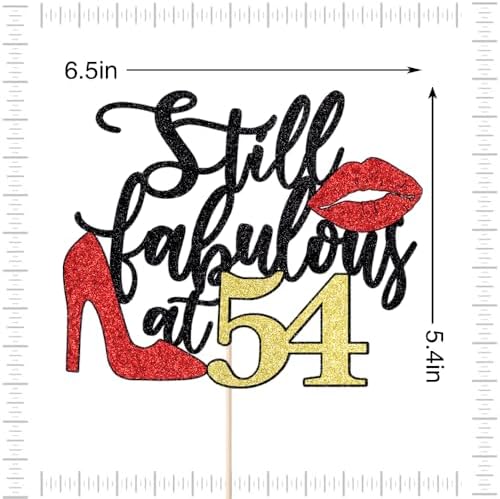 Still Fabulous at 54 Cake Topper,Happy 54th Birthday Cake Topper,Queen High heels Big Red lips Cake Topper,Women 54th Birthday Party Cake Decorations