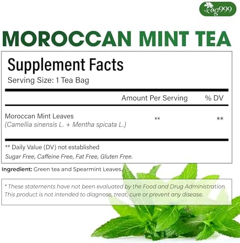 TOG999, Premium Moroccan Mint Green Tea | 30 Tea bags | Traditional Green Tea with Spearmint – Refreshing Flavor, Premium Quality Herbal Blend. Gluten-Free. Vegan