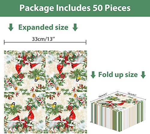 50pcs Christmas Cardinal Guest Napkins 3 Ply Disposable Paper Pack Red Cardinal Bird Paper Luncheon Dinner Hand Napkins Red Christmas Bird Birthday Party Decor Bird Party Supplies