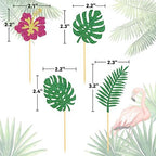 24Pcs Glitter Tropical Cupcake Toppers, Palm Tree Cake Topper Aloha Cupcake Picks Flower Cupcake Decorations for Luau Hawaiian Theme Baby Shower Birthday Party Supplies(Leaves B)