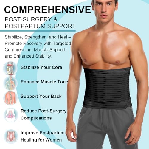 MAMODY Abdominal Binder for Men & Women – Post Surgery Belly Band Adjustable Compression Wrap Belly Binder Abdomen Hernia Support Belt (L)