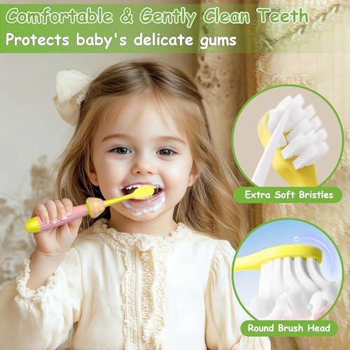 Kids Toothbrushes 4 Pack, Extra Soft Toddler Toothbrush 1-12 Years, Cute Mushroom Baby Toothbrush Multicolor Infant Training Tooth Brush Complete Tooth and Gum Care, Easy to Grip