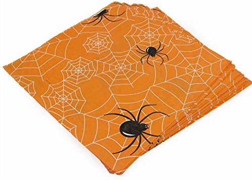 60 count Orange Spider Paper Napkins - Disposable Dinner Napkins for Halloween Get-together, DIY Parties, Unfolded 13x13 inches, 2-Ply