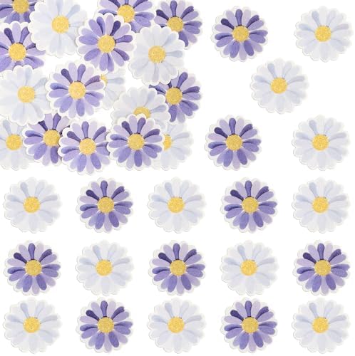 Ephlyn 48Pcs Edible Daisy Cupcake Toppers Wafer Paper Flower Cake Topper Decorations Flower Chrysanthemum Party Decorations for Birthday Wedding Birthday Party Supplies Purple