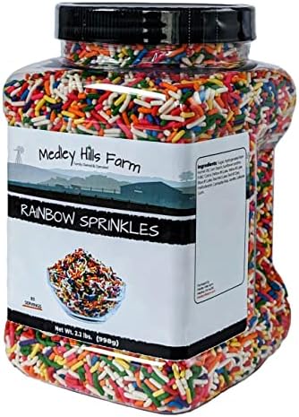 Rainbow sprinkles by Medley Hills farm in Reusable Container 2.2 Lbs. - Great bulk rainbow sprinkles for cake decorating,cookie decorating - brownies and ice cream toppings