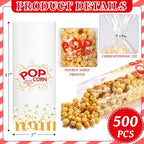 Dunzoom 500 Pcs 17 x 7 Inch Popcorn Bags Double Sided Printed Greaseproof Popcorn Treat Bags with Twist Ties Hot & Cold Safe Freezable PE Plastic for Carnival Events Party Favors Cellophane Wrap