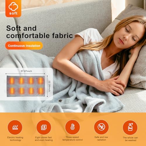 USB Electric Heated Shawl,Portable Cordless Heated Throw Blanket,3 Heat Settings,Heated Shawl Poncho Wrap Blanket with Zipper,for Outdoor,Car,Travel,Camping,Machine Washable(Battery Not Included)