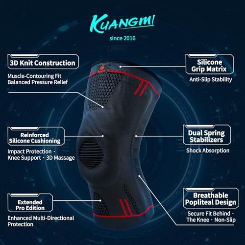 Kuangmi Knee Braces Support for Joint Pain Relief, Arthritis, Meniscus Tear and Sports (Upgrade Blue-Gen2, L)