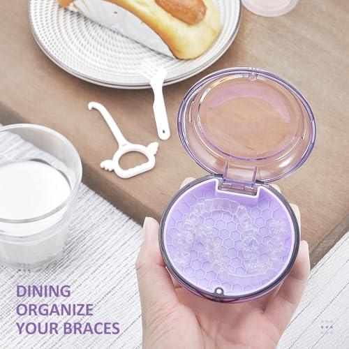 Retainer Case Slim Aligner Case with Vent Holes Cute Dental Brace Box with Retainer Removal Tool and Brush Compatible with Night Guard and Mouth Guard (Clear Purple)
