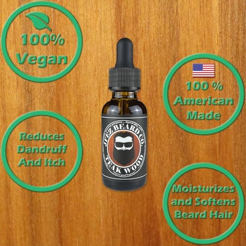 Teakwood Beard Oil - American-Made Nourishing Anti-Itch Dander Reducing, Mustache and Beard Care Conditioner (1 Oz)