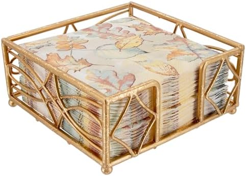 Boston International Wave Design Cocktail Napkin Holder Caddy, 5.25 x 5.25-Inches, Gold Leaf
