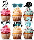 18 PCS Hip Hop 2 Years Old Cupcake Toppers for Boys Gilrs 2nd Birthday Two 2 Cool Theme Party Supplies 2 cool Birthday Party Decorations Boy