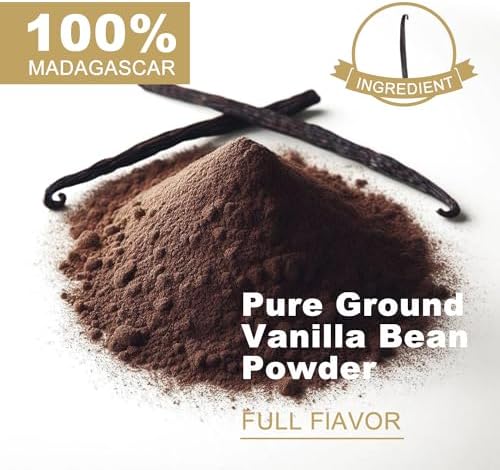 TALCUFON Madagascar Ground Vanilla Bean Powder, 100% Ground Vanilla Beans, No Fillers and Additives, Gluten Free, Non-GMO Great for Coffee, Baking, Shakes 2.5 Oz