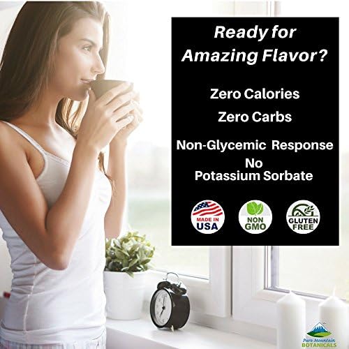 Pure Mountain Botanicals Organic Liquid Stevia Sweetener – Alcohol Free and Kosher Sweet Sugar Substitute Stevia Drops - 2oz Glass Bottle