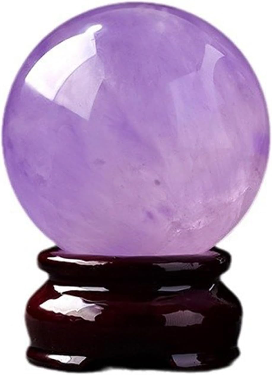 Natural Amethyst Crystal Ball Healing Crystals Sphere with Wooden Stand Meditation Home Decor for Divination Meditation Feng Shui Home Office Desk Decor,5~5.5cm