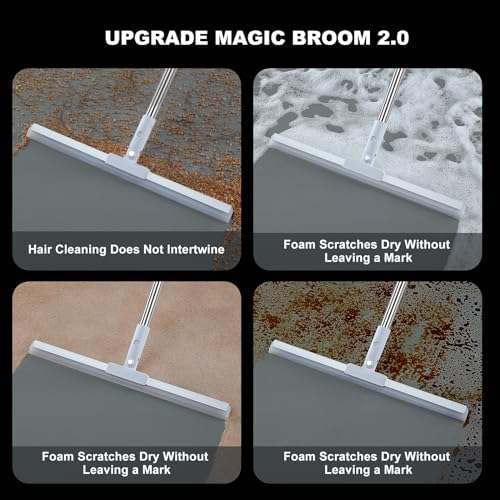 Rubber Squeegee Broom for Floor,62" Long Handle Window Squeegee, Silicone Pet Hair Remover,Magic Squeegee Broom for Indoor Cleaning,Cleans Glass, Hair, fine dust, Liquids, Suitable Smooth Floors, Rugs