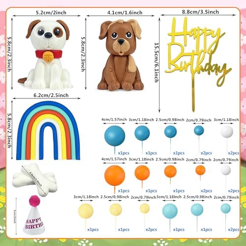 28 PCS Dog Cake Topper Cute Dogs Clay Figurines Ball Cake Toppers for Dog Theme Birthday Party Supplies Pet Baby Shower Decor