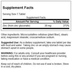 Swanson Zinc Gluconate - Mineral Supplement Promoting Prostate Health, Vision Health, & Immune Support -Gluconate Form for Optimal Absorption - (250 Tablets, 30mg Each)