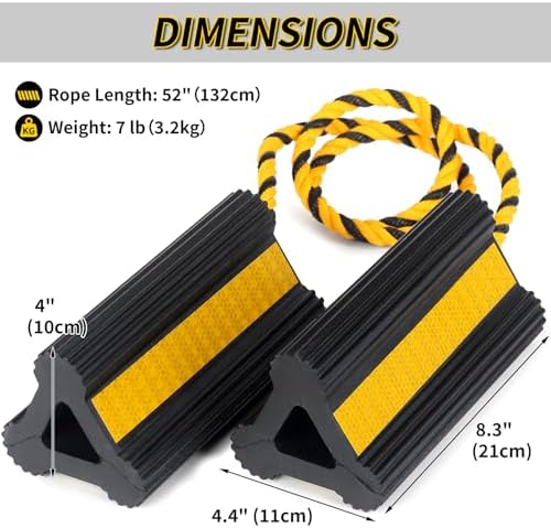 OULEME Heavy Duty Rubber Wheel Chocks, 1 Pair, Non-Slip Tire Stopper Blocks with Rope, for RV Camper Travel Trailers Motorhome Aircraft Car Truck