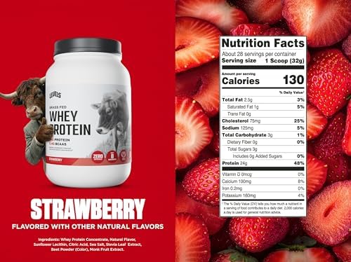 Levels Grass Fed Whey Protein Powder, No Artificials, 24G of Protein, Strawberry, 2LB