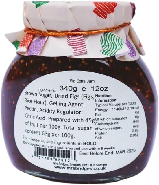 Mrs Bridges Fig Preserve, Made in Scotland, 12oz Jar (Pack of 1)