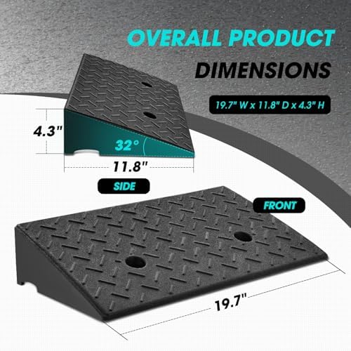 DNA Motoring 2pcs 4.3" Rise Rubber Curb Ramp Heavy Duty Loading Driveway Ramp Threshold Ramp 19.5" L x 11.6" W x 4.3" H for Loading Dock, Warehouse, Wheelchair, Motorcycles, Cars, TOOLS-00645