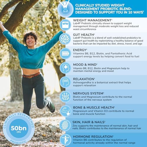Health & Her Weight Management Probiotics for Women - Perimenopause & Menopause Supplement - Clinically Studied 50bn CFU Probiotics to Support Gut Health, Energy, Mood & Mind, Vegan (60 ct - 1 Month)