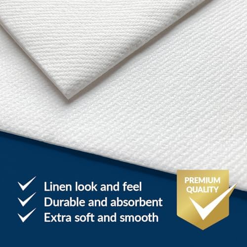 PAW - Christmas Linen Feel Napkins with Built-in Flatware Pocket, Absorbent Pre-Folded Dinner Napkins with Poinsettia, Guest Towels for Xmas Dinner, Wedding, Winter Holiday, Decorative Towel, 50 Count