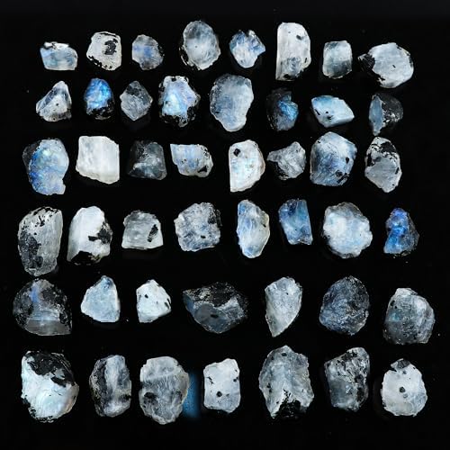Raw Moonstone Loose Gemstone Lot – 50 Carat Natural Uncut Crystals, 4 to 5 Pcs – Rough Healing Stones for Wire Wrapping, Reiki, Jewelry Making & Mineral Collection (Moonstone)
