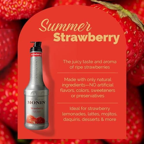Monin - Strawberry Purée, Juicy and Sweet, Great for Sodas and Teas, Gluten-Free, Vegan, Non-GMO (1 Liter)