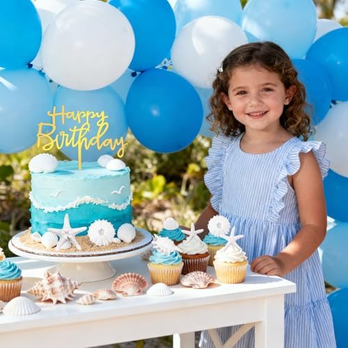 Seashell Cake Toppers 17PCS Starfish Conch Cake Topper Beach Seashell Cake Decorations Under the Sea Ocean Cake Cupcake Decorations for Birthday Baby Shower Wedding Ocean Nautical Theme Party