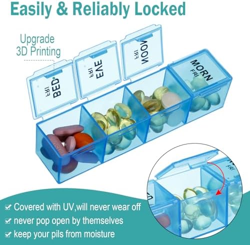 Hsei 6 Pack Weekly Pill Organizer Box 4 Times a Day 7 Day Waterproof Pill Case Big Medication Box Travel Daily Container for Vitamins Fish Oil Supplements