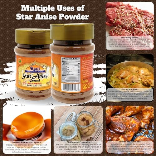 Rani Star Anise Powder (Badian Khatai) Ground Spice 2.5oz (70g) PET Jar ~ All Natural | Gluten Friendly | NON-GMO | Kosher | Vegan | Indian Origin