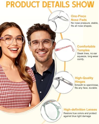 Suertree Women Reading Glasses Round PC Eyewear 5 Pack Blue Light Computer Fashion Readers for Men with Spring Hinge 1.5x