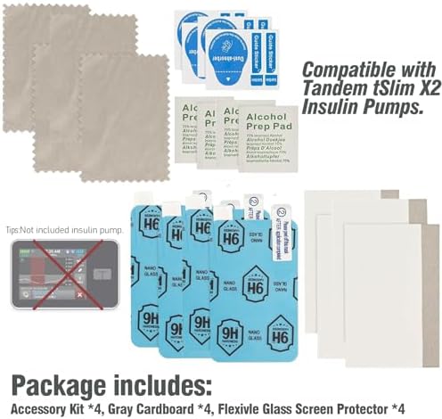 Flexible Nano Glass Screen Protector Compatible with Tandem tSlim X2 Insulin Pumps, Anti-Scratch & Anti-Fingerprint, 4 Pcs