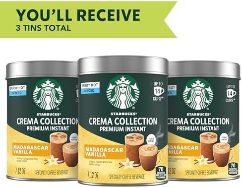 Starbucks Crema Collection Premium Instant Madagascar Vanilla Flavored Instant Coffee, 100% Arabica Beans, 3 Tins (7.12 Oz Each)