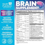 Brain Memory Supplement - 3X Strength Nootropics for Concentration, Clarity & Focus Support - Brain Health Cognitive Vitamins with Bacopa, Phosphatidylserine & DMAE, Brain Booster, 120 Capsules