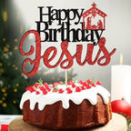 Happy Birthday Jesus Cake Topper Glitter Jesus Birthday Cake Pick Merry Christmas Cake Decorations for Nativity Scene Christmas Birthday Party Supplies (Black Red Jesus)