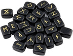 rockcloud Black Obsidian Rune Stones Tumbled Engraved Lettering Crystal Set for Wicca Crystals Healing Chakra Reiki
